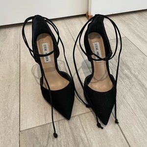 Black Lace-Up Pointed Toe Heels